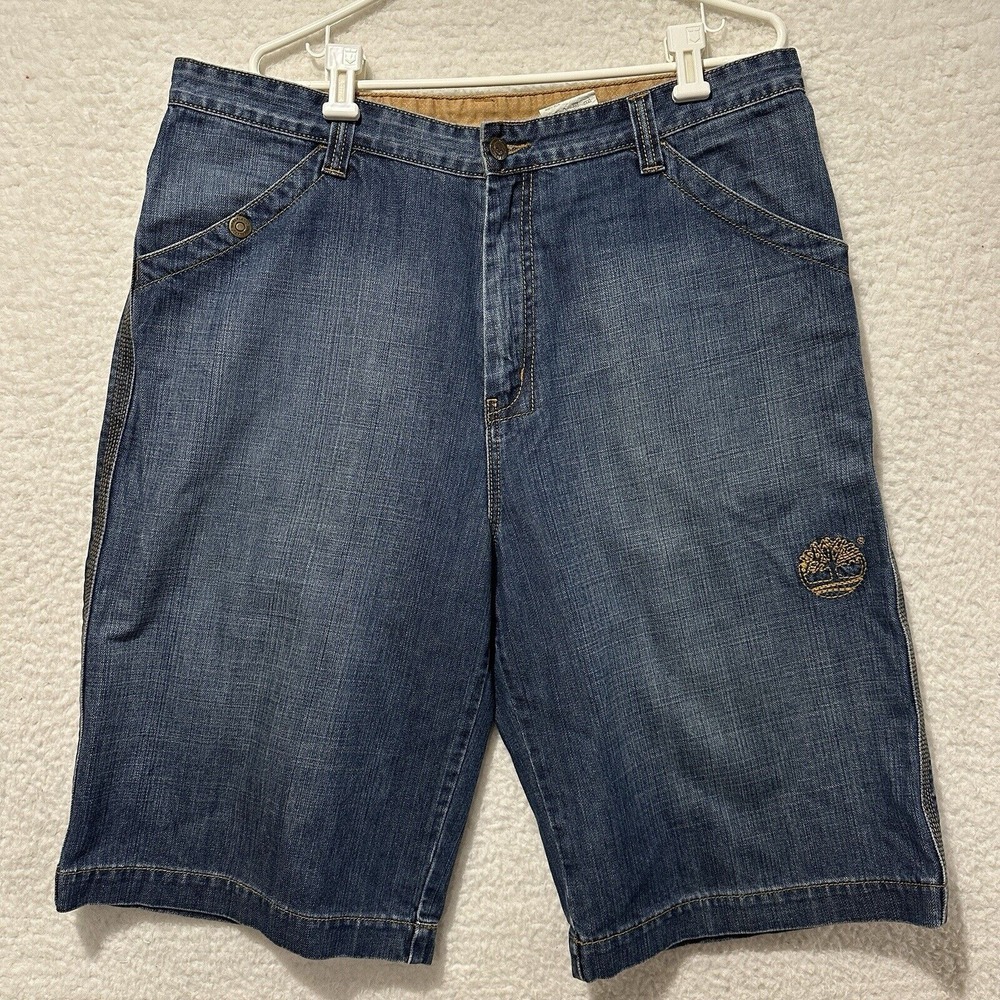 Vintage Timberland Baggy Fit Blue Denim Jean Shorts‎ Jorts y2k Skate Men Size 38